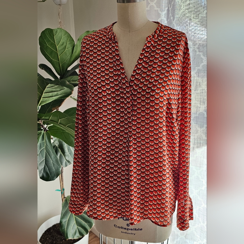The Limited Fox Print Long Sleeve Blouse